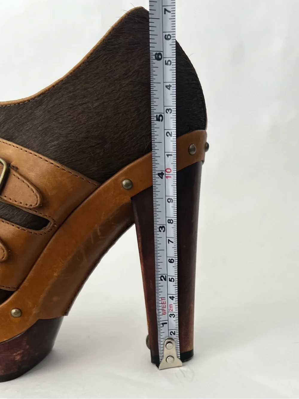UGG Dark Brown and Tan Buckle Platform Heels